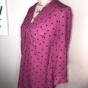 Torrid Harper Burgundy & Black V Neck Georgette Polka Dot Blouse Size 00